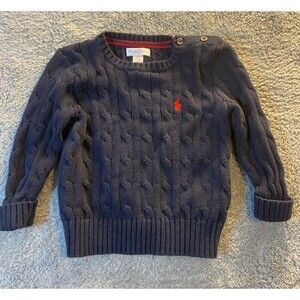 Ralph Lauren Baby Boys 6M Navy Blue Cable Knit Sweater Red Polo Pony